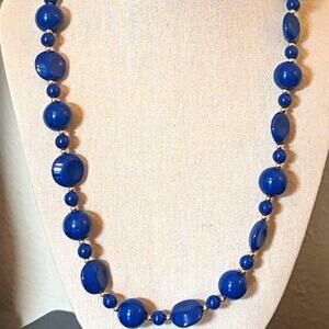 Vintage Blue Acrylic Bead With Gold Separator Beads Necklace